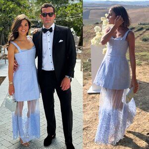 Simkhai Callan Midi Dress Marina Blue Bustier Jacquard Lace Size 6